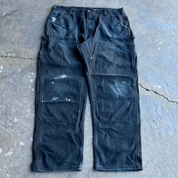 Vintage carhartt faded black double knee work wear carpenter pants